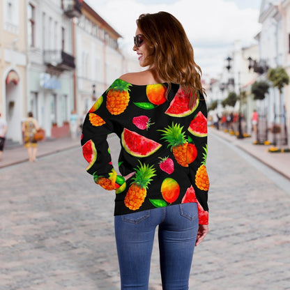 Mix Fruit Pineapple Pattern Print Off Shoulder Sweatshirt GearFrost