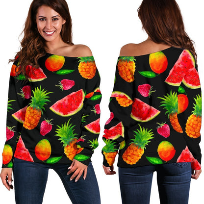 Mix Fruit Pineapple Pattern Print Off Shoulder Sweatshirt GearFrost