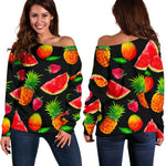 Mix Fruit Pineapple Pattern Print Off Shoulder Sweatshirt GearFrost