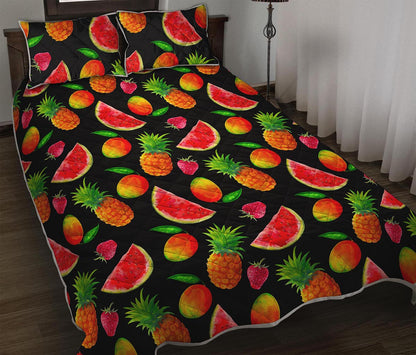 Mix Fruit Pineapple Pattern Print Quilt Bed Set