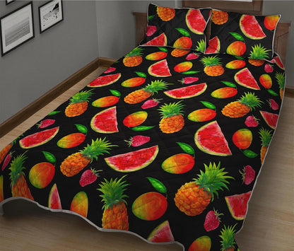 Mix Fruit Pineapple Pattern Print Quilt Bed Set