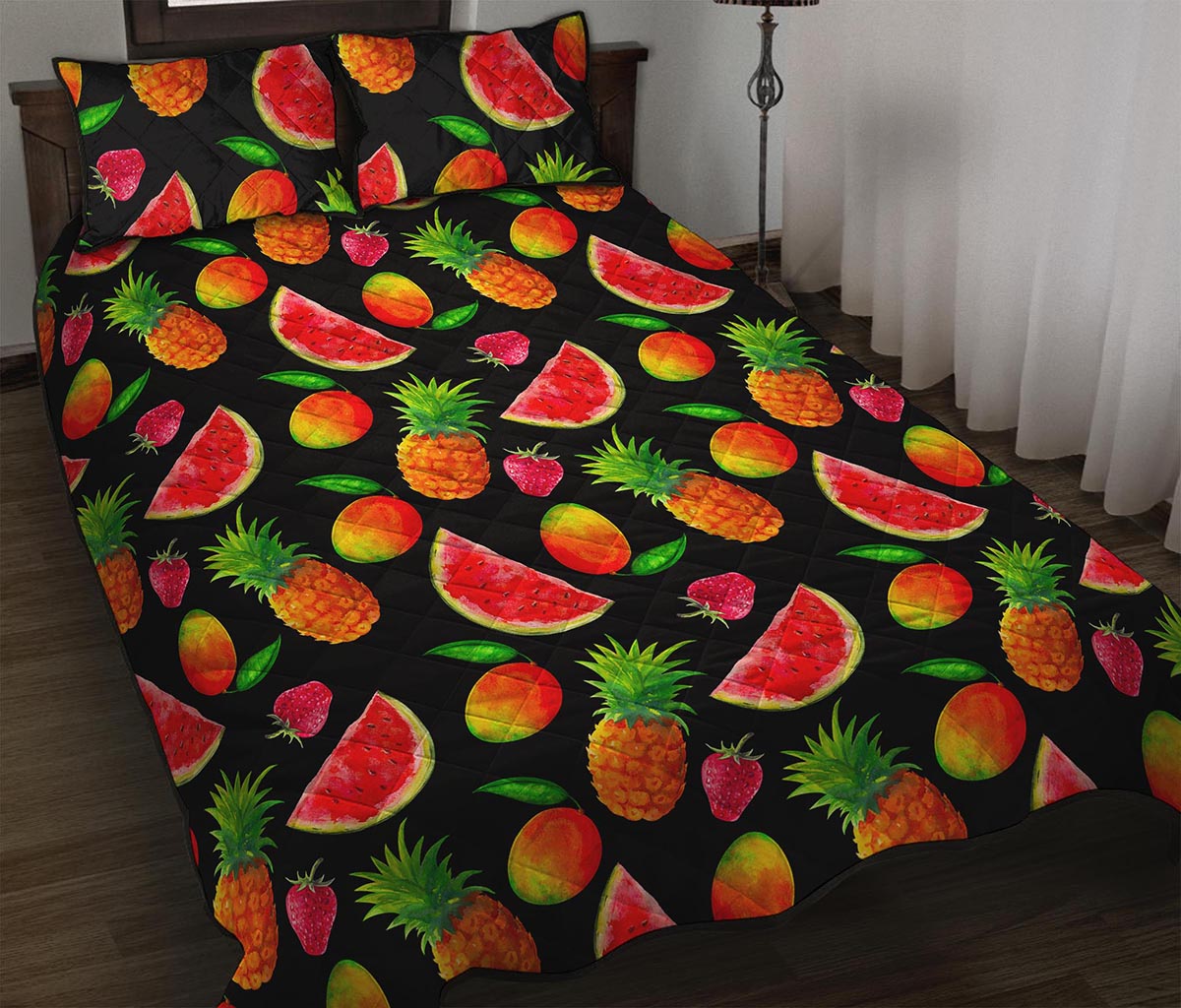 Mix Fruit Pineapple Pattern Print Quilt Bed Set