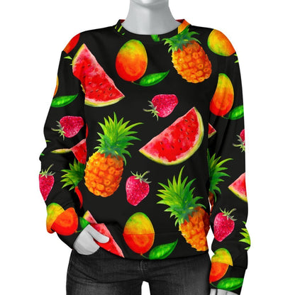 Mix Fruit Pineapple Pattern Print Women's Crewneck Sweatshirt GearFrost
