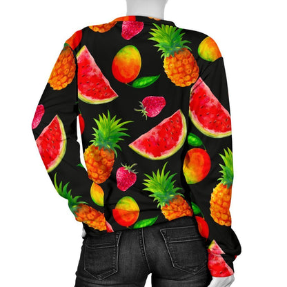 Mix Fruit Pineapple Pattern Print Women's Crewneck Sweatshirt GearFrost