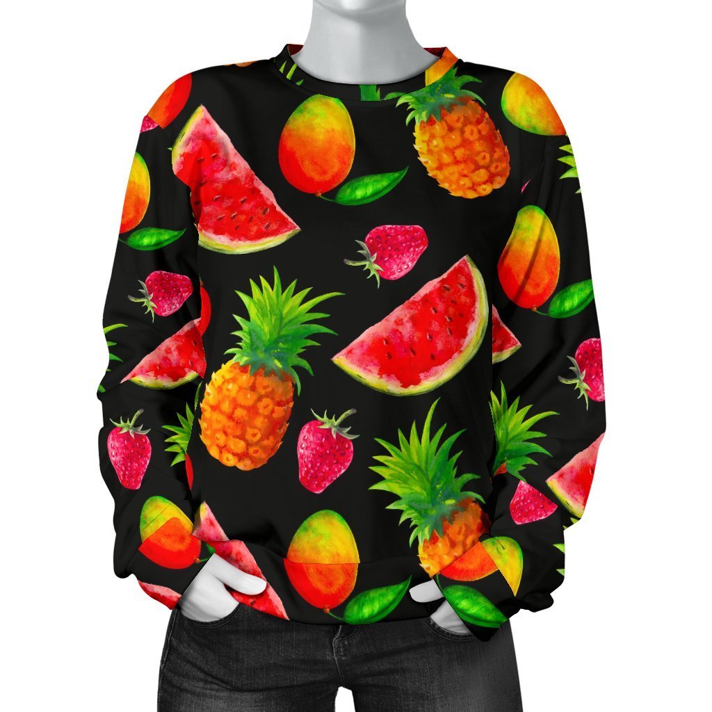 Mix Fruit Pineapple Pattern Print Women's Crewneck Sweatshirt GearFrost
