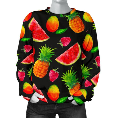 Mix Fruit Pineapple Pattern Print Women's Crewneck Sweatshirt GearFrost