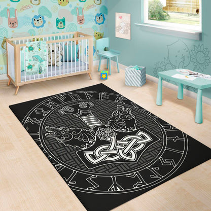 Mjolnir And Scandinavian Runes Print Area Rug