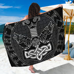 Mjolnir And Scandinavian Runes Print Beach Sarong Wrap