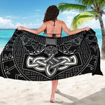 Mjolnir And Scandinavian Runes Print Beach Sarong Wrap