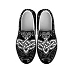 Mjolnir And Scandinavian Runes Print Black Slip On Shoes