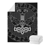 Mjolnir And Scandinavian Runes Print Blanket