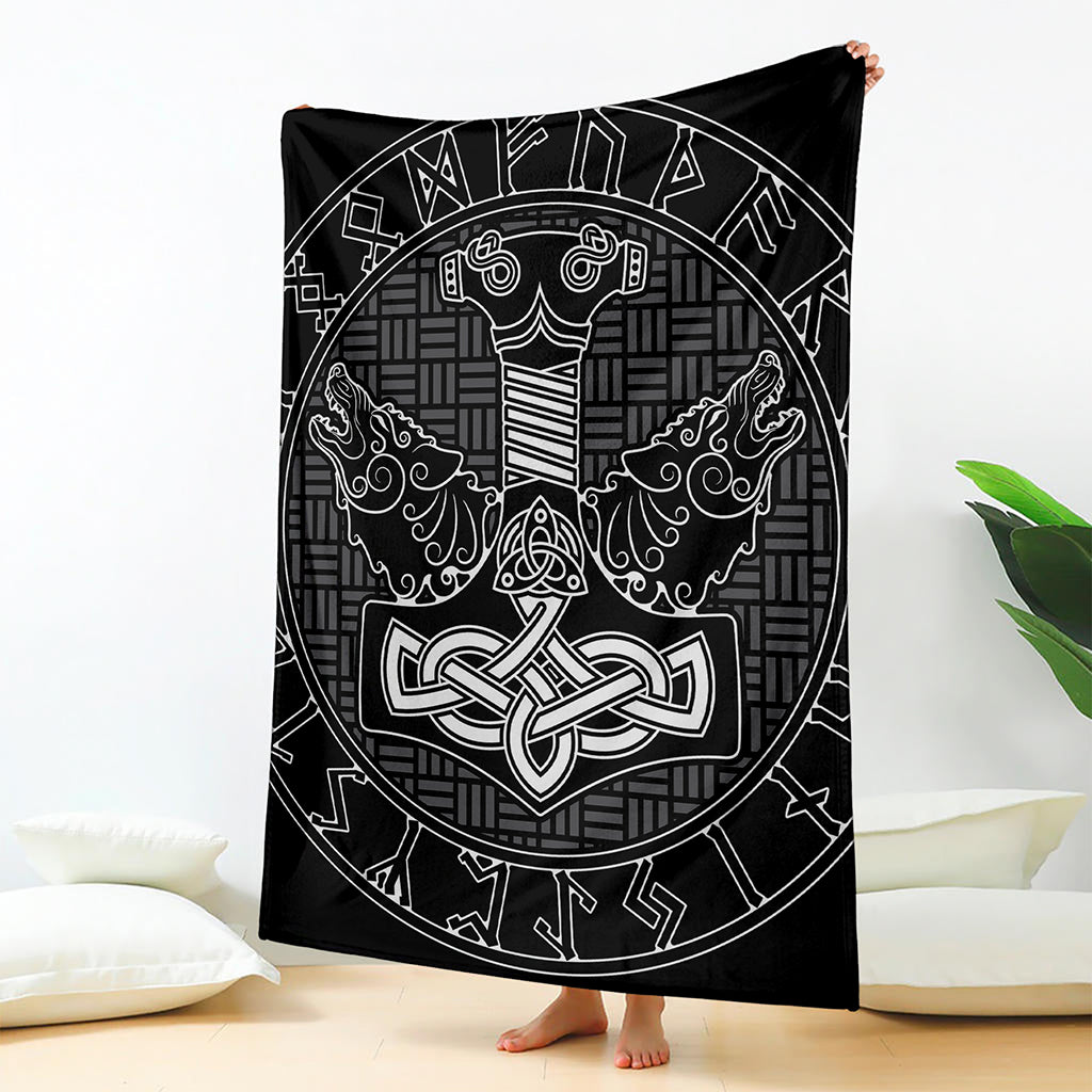 Mjolnir And Scandinavian Runes Print Blanket