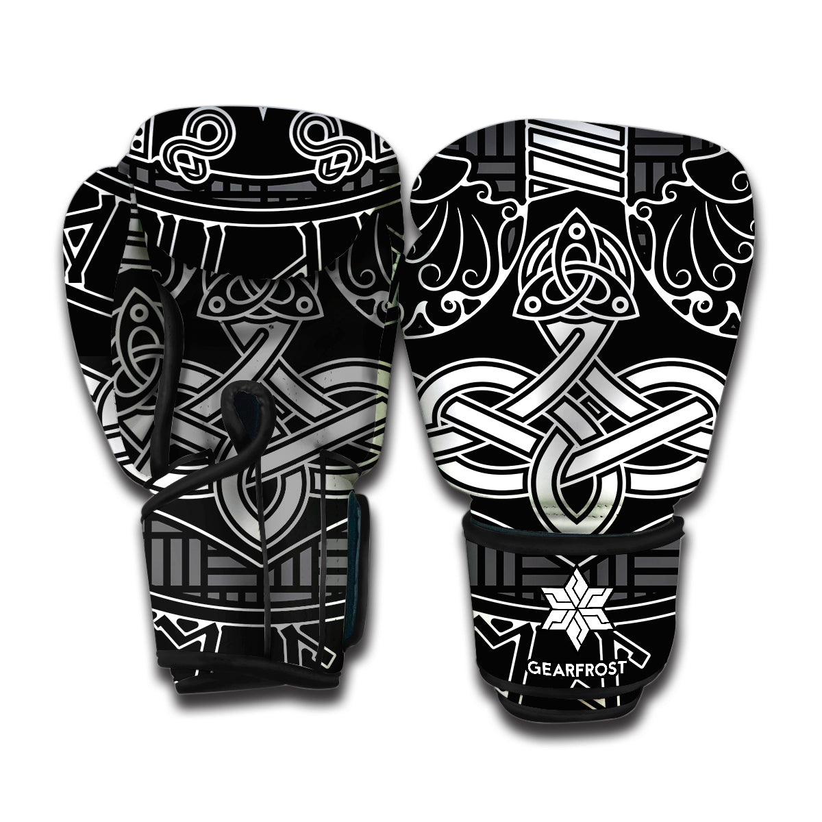 Mjolnir And Scandinavian Runes Print Boxing Gloves