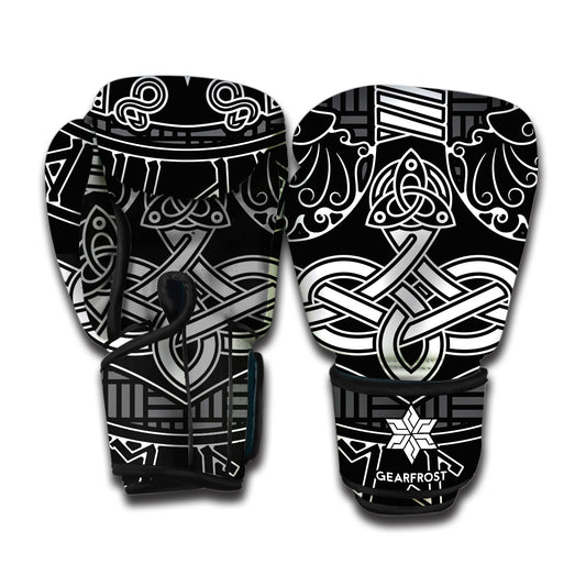 Mjolnir And Scandinavian Runes Print Boxing Gloves
