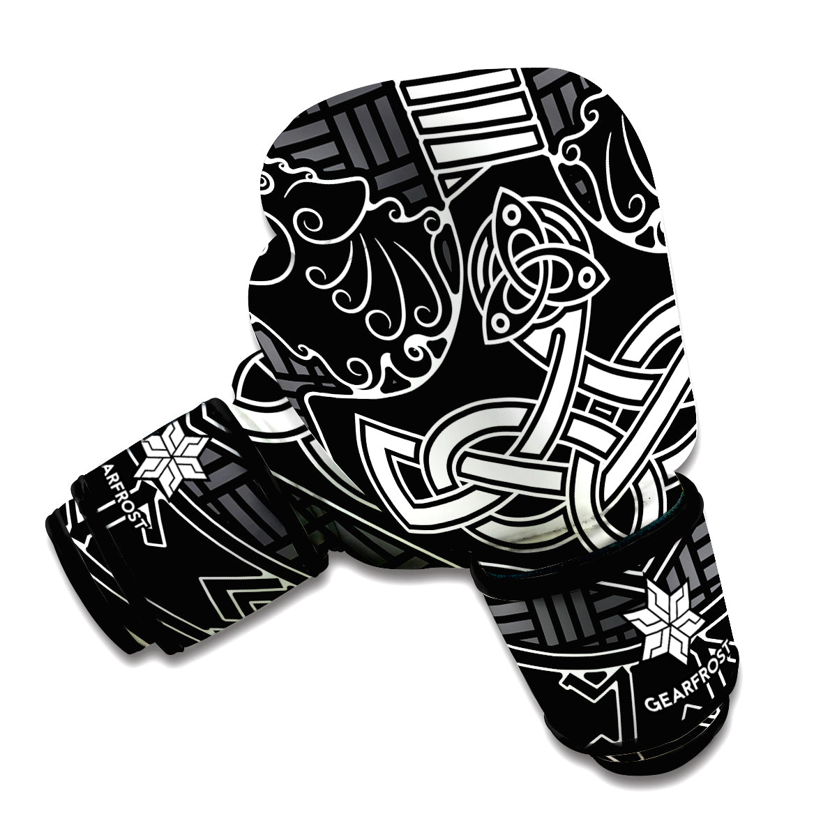Mjolnir And Scandinavian Runes Print Boxing Gloves