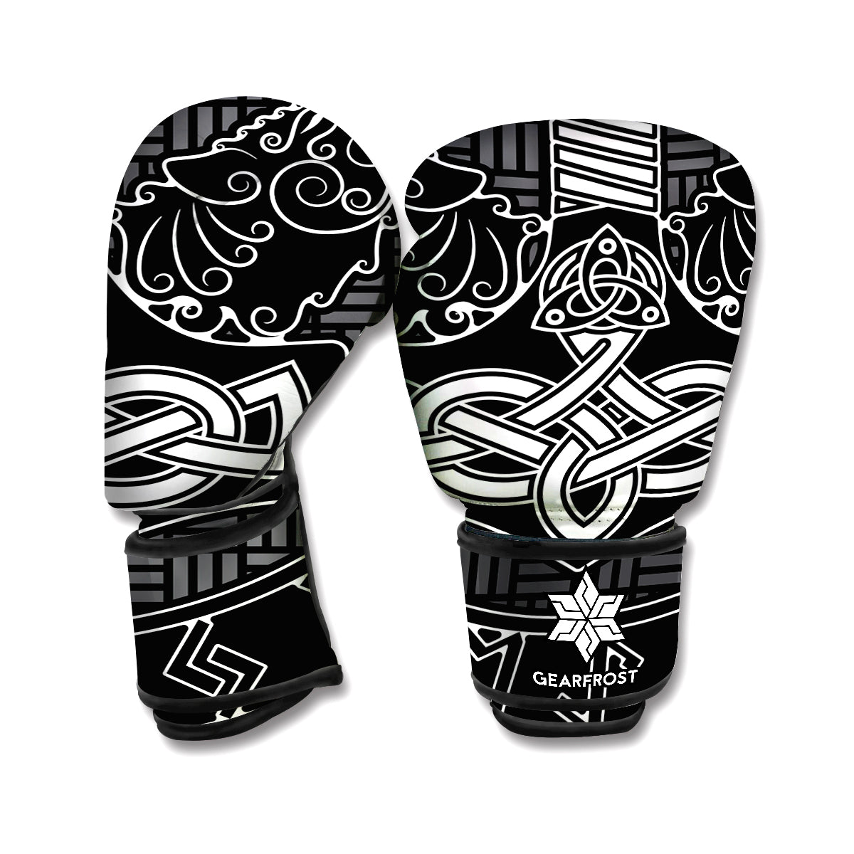 Mjolnir And Scandinavian Runes Print Boxing Gloves