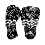 Mjolnir And Scandinavian Runes Print Boxing Gloves