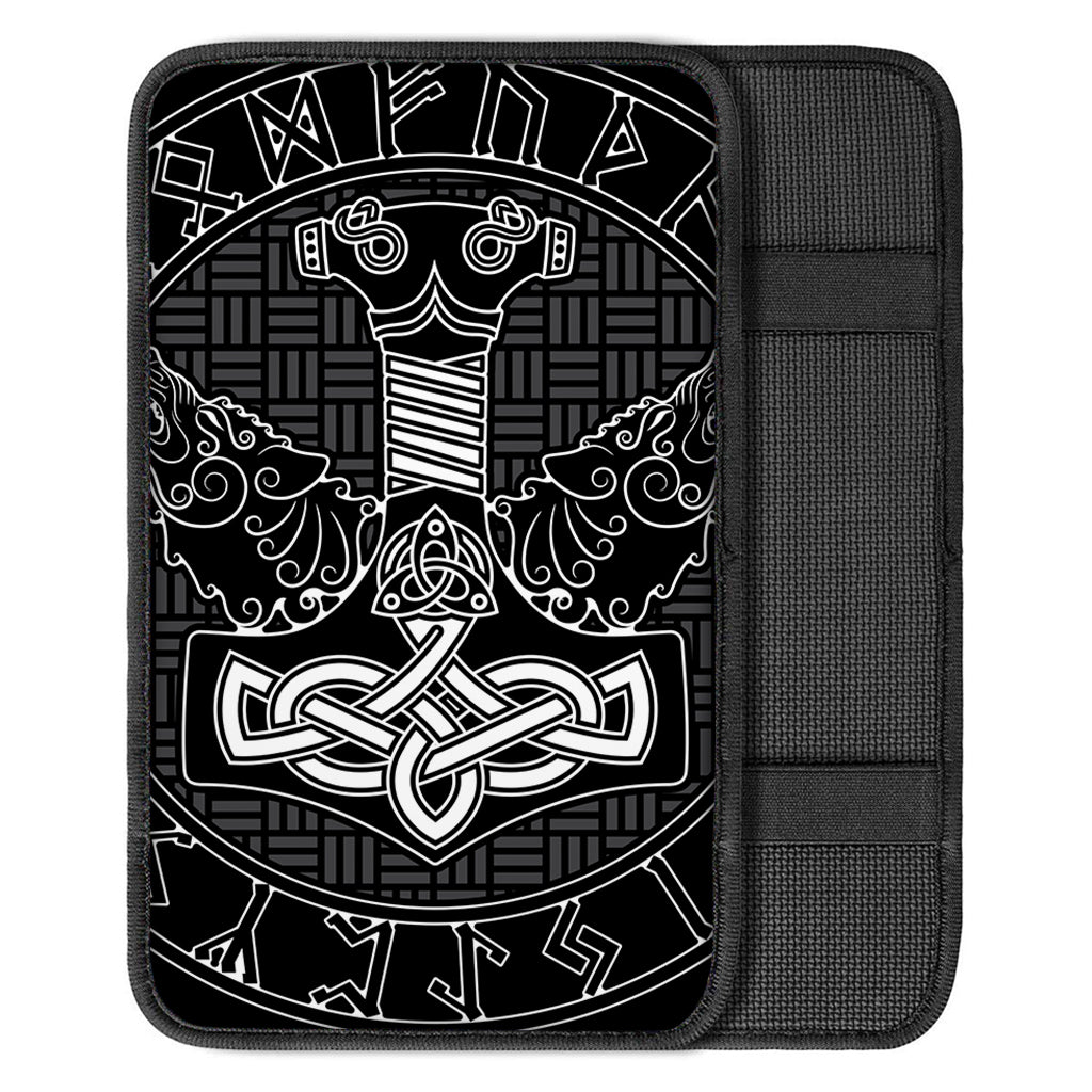 Mjolnir And Scandinavian Runes Print Car Center Console Cover