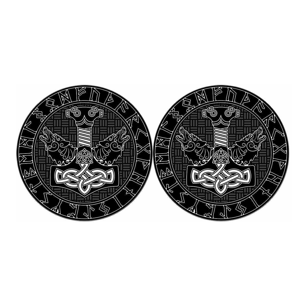 Mjolnir And Scandinavian Runes Print Car Coasters