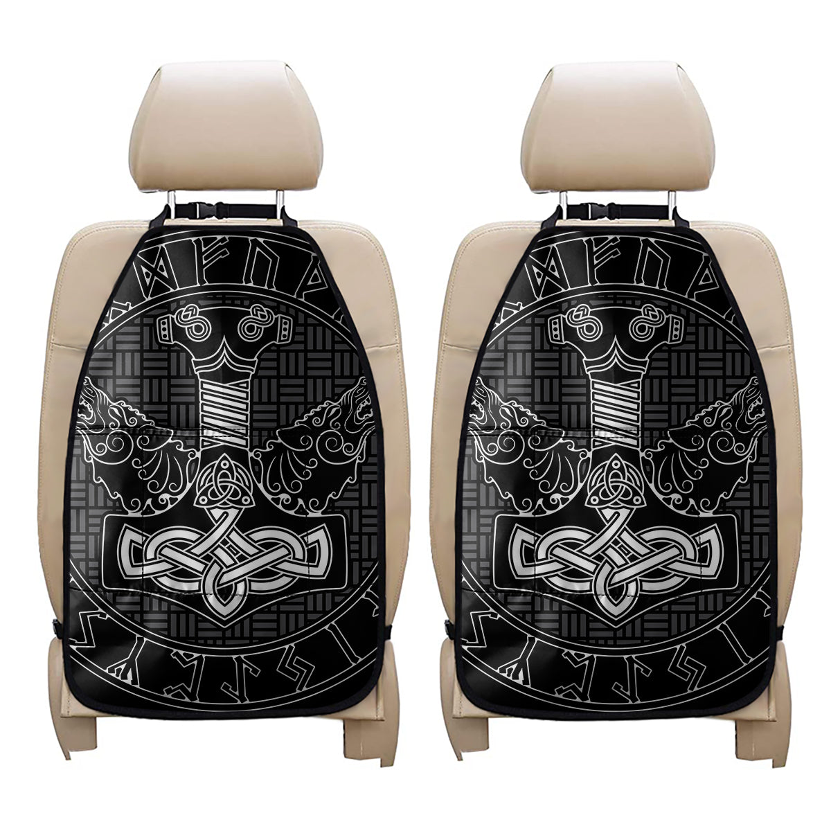 Mjolnir And Scandinavian Runes Print Car Seat Organizers