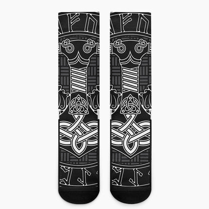 Mjolnir And Scandinavian Runes Print Crew Socks