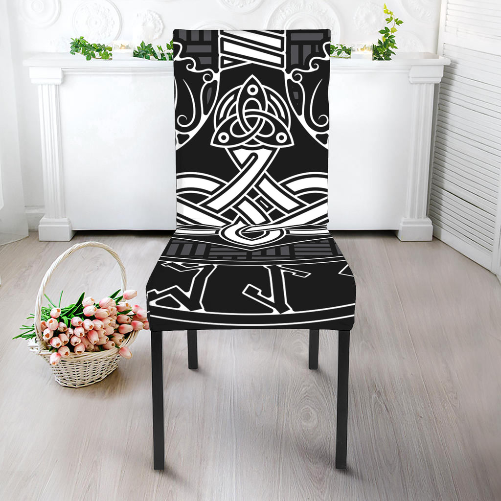 Mjolnir And Scandinavian Runes Print Dining Chair Slipcover
