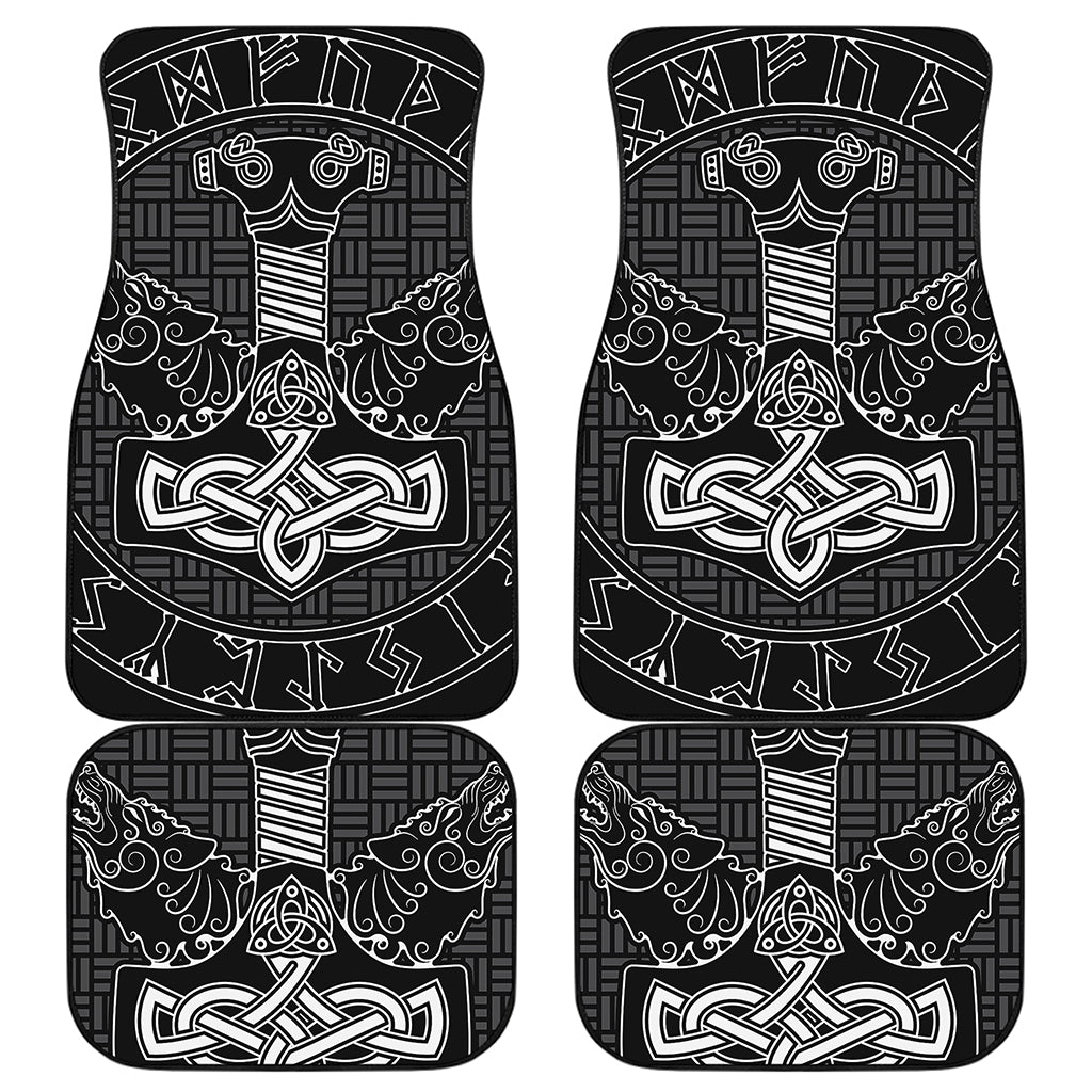 Mjolnir And Scandinavian Runes Print Front and Back Car Floor Mats
