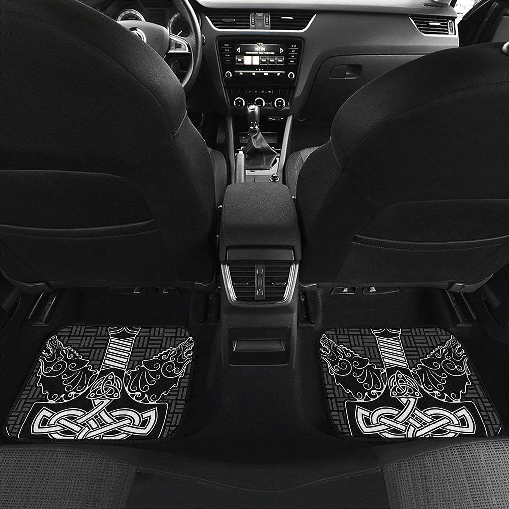 Mjolnir And Scandinavian Runes Print Front and Back Car Floor Mats