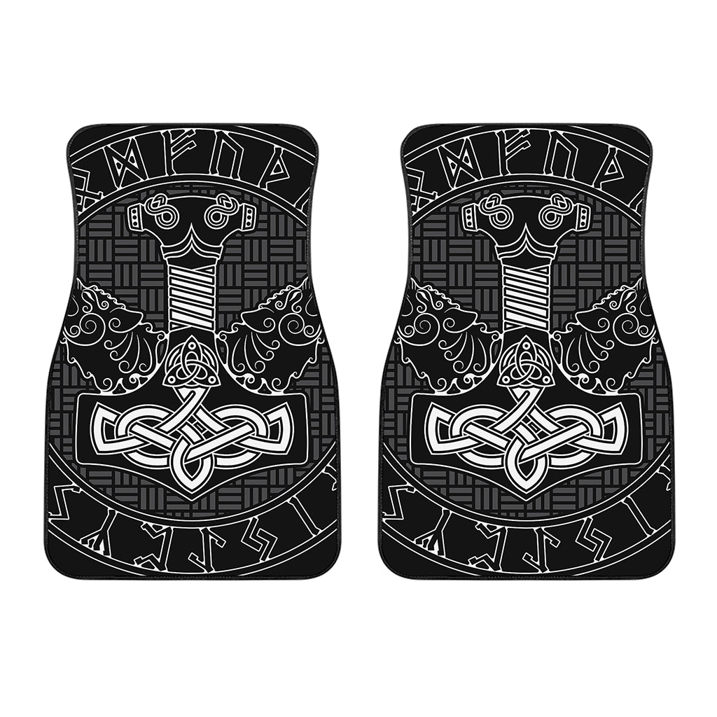Mjolnir And Scandinavian Runes Print Front Car Floor Mats