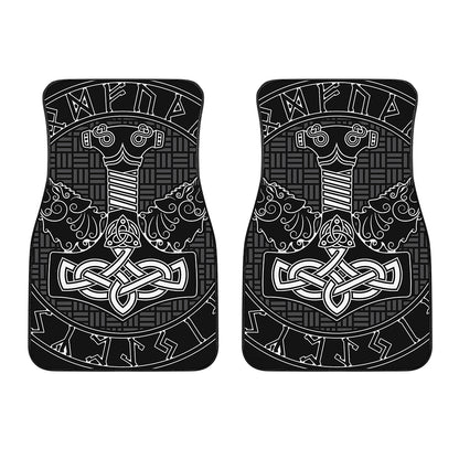 Mjolnir And Scandinavian Runes Print Front Car Floor Mats