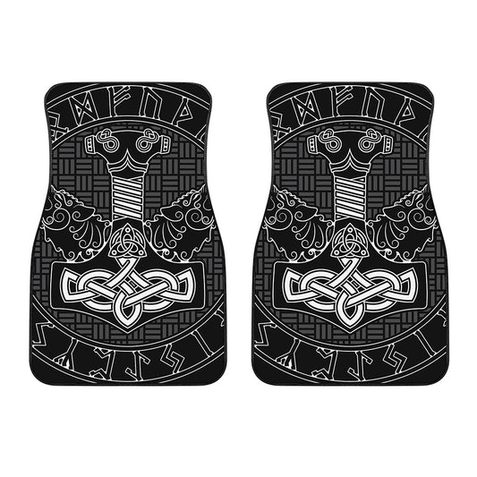 Mjolnir And Scandinavian Runes Print Front Car Floor Mats