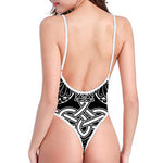 Mjolnir And Scandinavian Runes Print High Cut One Piece Swimsuit