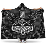 Mjolnir And Scandinavian Runes Print Hooded Blanket