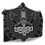 Mjolnir And Scandinavian Runes Print Hooded Blanket