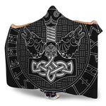 Mjolnir And Scandinavian Runes Print Hooded Blanket