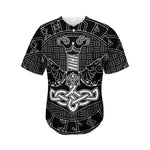 Mjolnir And Scandinavian Runes Print Men's Baseball Jersey