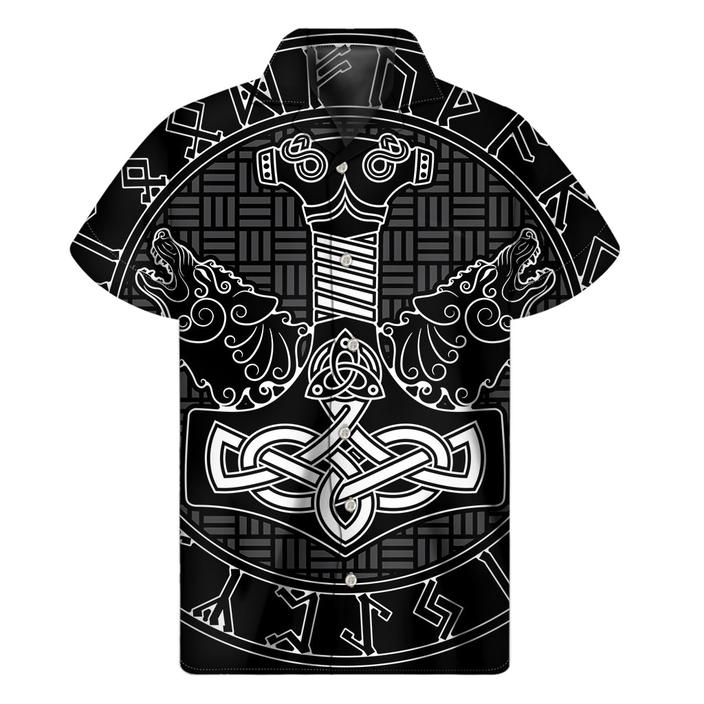 Mjolnir And Scandinavian Runes Print Men's Short Sleeve Shirt