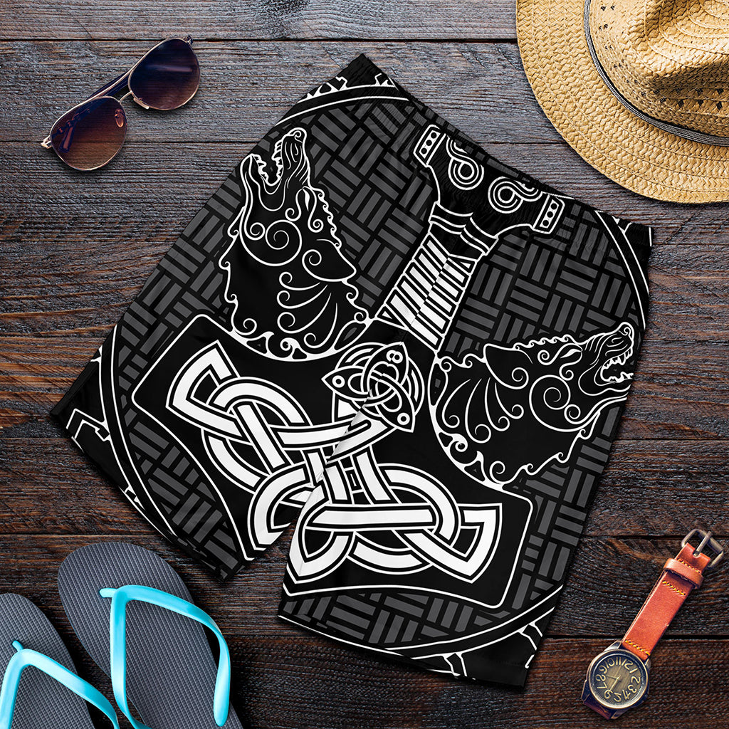 Mjolnir And Scandinavian Runes Print Men's Shorts