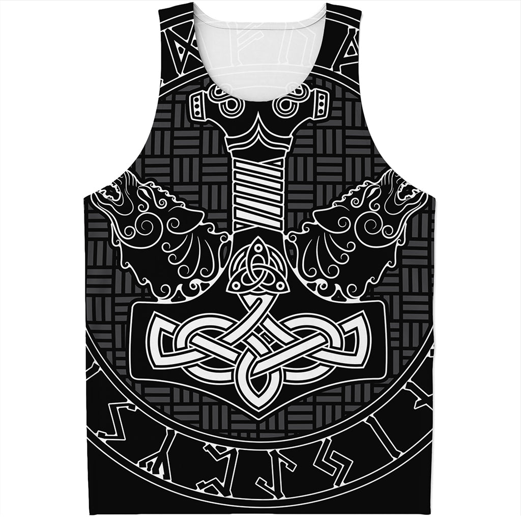 Mjolnir And Scandinavian Runes Print Men's Tank Top