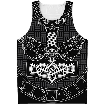 Mjolnir And Scandinavian Runes Print Men's Tank Top