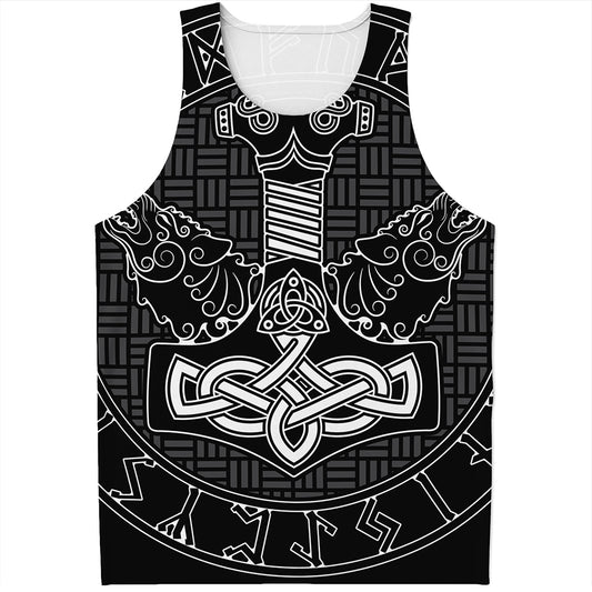 Mjolnir And Scandinavian Runes Print Men's Tank Top