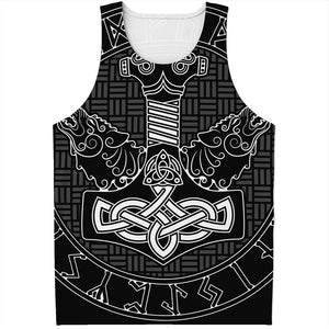 Mjolnir And Scandinavian Runes Print Men's Tank Top