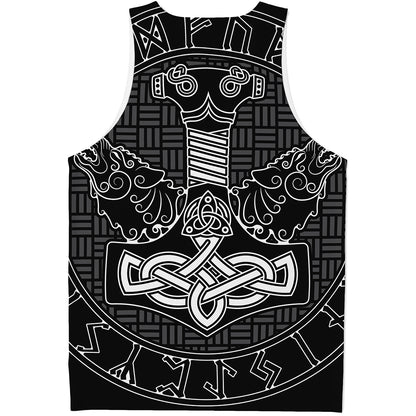 Mjolnir And Scandinavian Runes Print Men's Tank Top