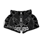 Mjolnir And Scandinavian Runes Print Muay Thai Boxing Shorts
