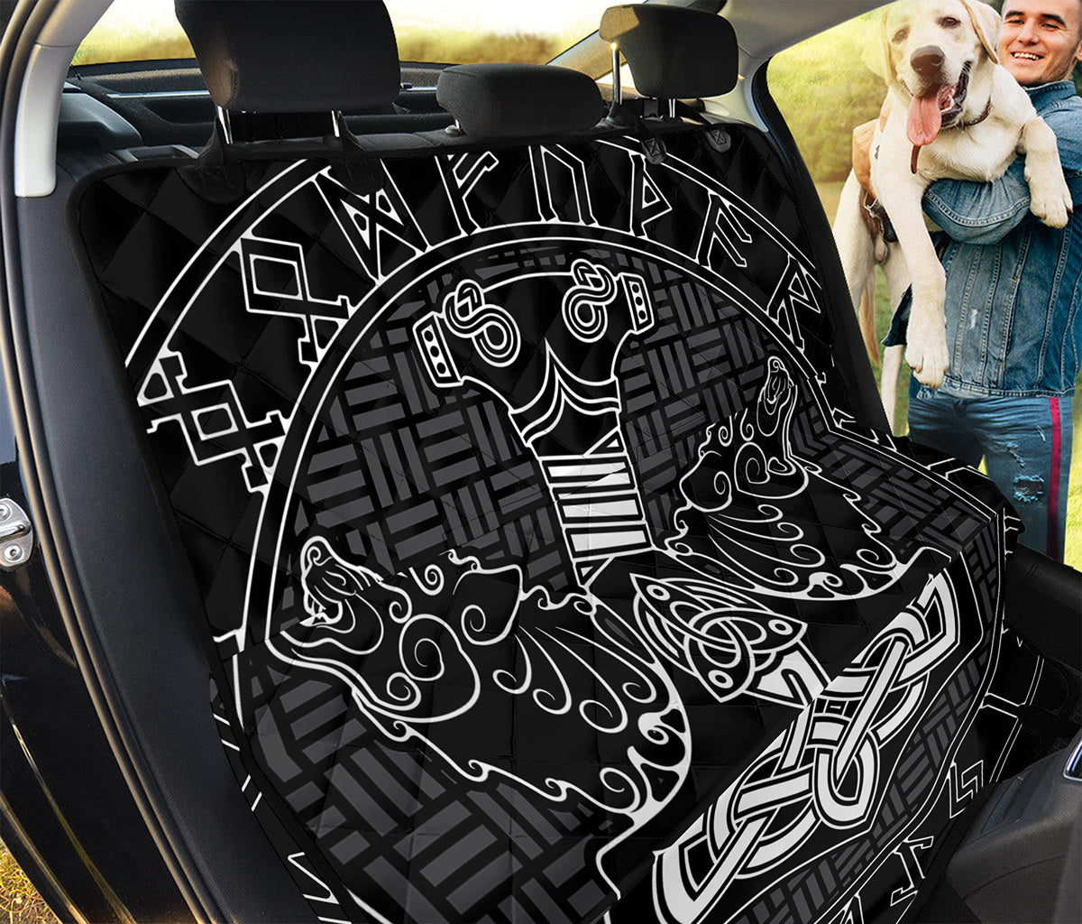 Mjolnir And Scandinavian Runes Print Pet Car Back Seat Cover