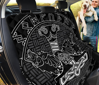 Mjolnir And Scandinavian Runes Print Pet Car Back Seat Cover