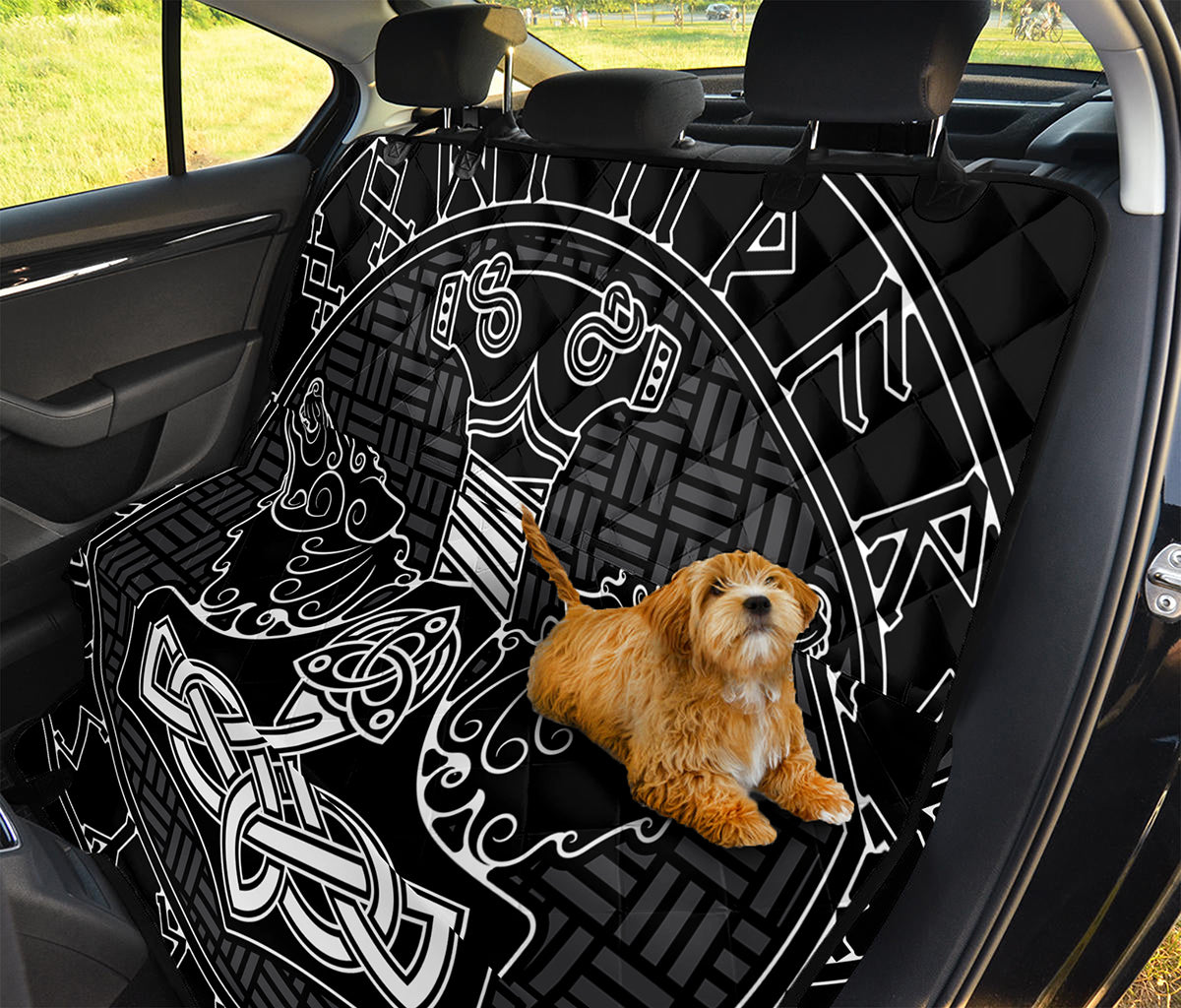 Mjolnir And Scandinavian Runes Print Pet Car Back Seat Cover