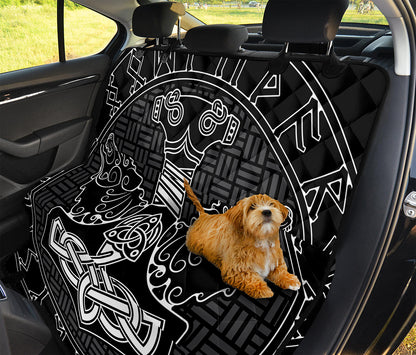 Mjolnir And Scandinavian Runes Print Pet Car Back Seat Cover
