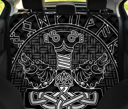 Mjolnir And Scandinavian Runes Print Pet Car Back Seat Cover