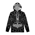 Mjolnir And Scandinavian Runes Print Pullover Hoodie